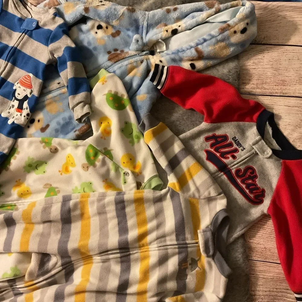 Baby Boy 5 Piece Warm Zip Up Onesie Bundle Lot Size 9M